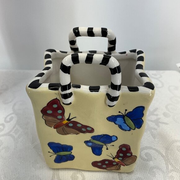 2002 Patricia Dupont Hand painted Ceramic Basket 3 1/4" Tall - Picture 4 of 7